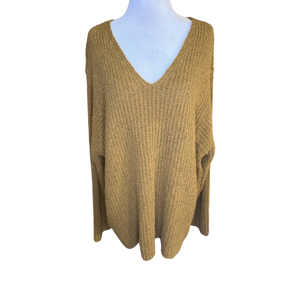 Eileen‎ Fisher Cotton Cashmere V-Neck Sweater Golden Fern GDFEF Large NEW